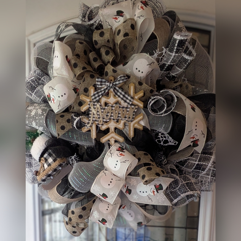 Festive Snowman Wreath with Merry Sign